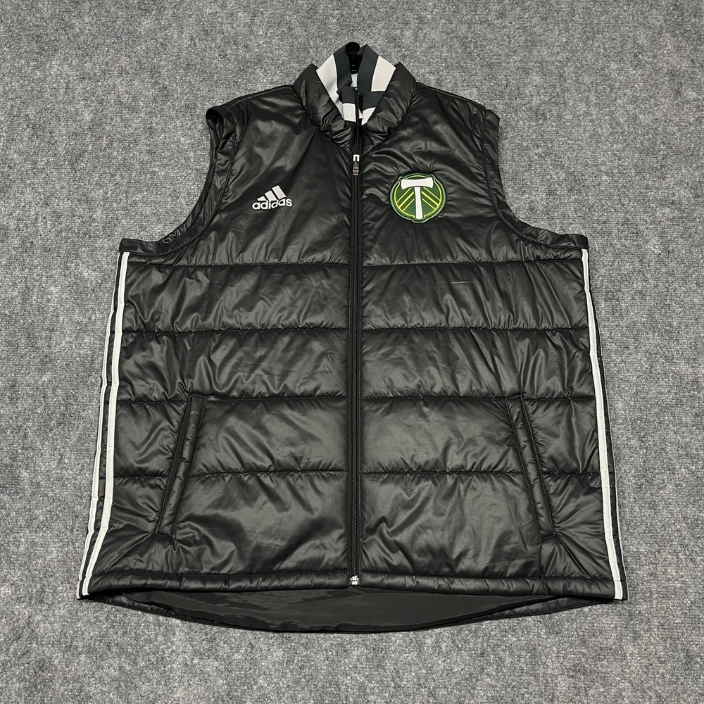 Portland Timbers Puffer Vest Men 2XL Black Adidas Full Zip Providence Park Staff
